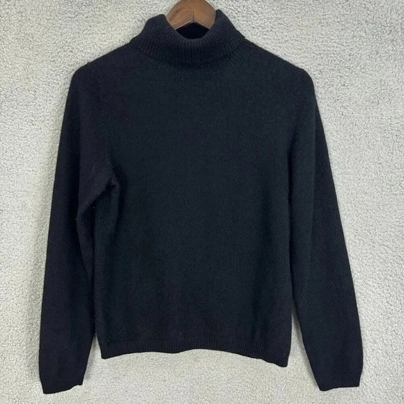 Neiman Marcus cashmere sweater womens large‎ black turtleneck minimalist basic - Picture 1 of 6